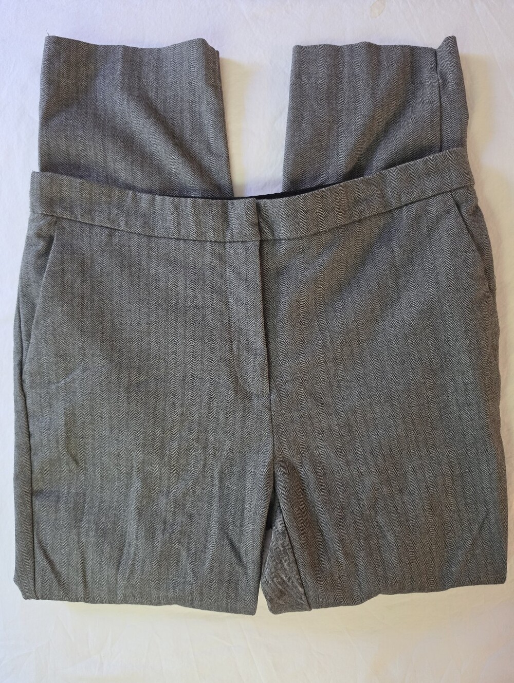 Zara Herringbone Crop Trousers Black Gray Elastic Back Dress Pants Large